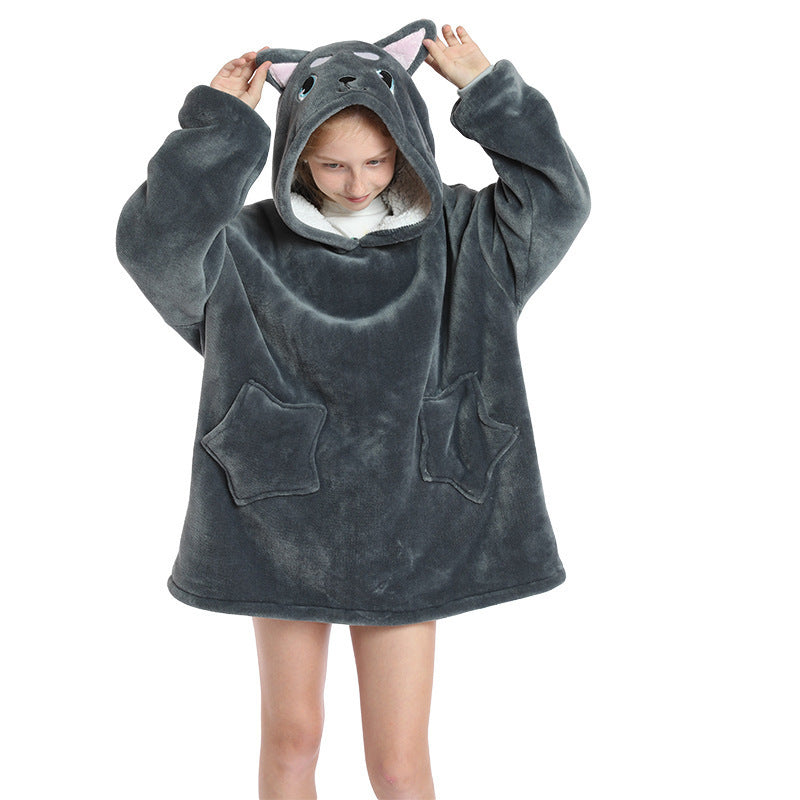 Sweater Flannel Plus Velvet Thick Double Layer Autumn And Winter Pullover Hooded Blanket - Mammalook