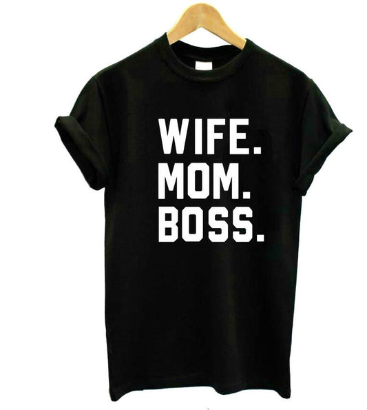 WIFE MOM BOSS Letters Print Women Tshirt Cotton Casual Funny Tshirt For Lady Girl Top Tee - Mammalook