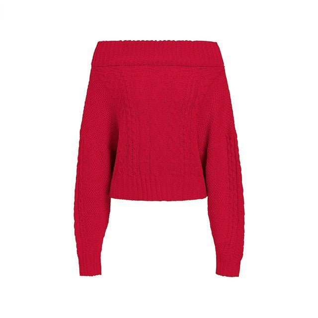 Twist knitted off shoulder women sweater Batwing sleeve blue winter sweater pullover Loose casual knit jumper female - Mammalook