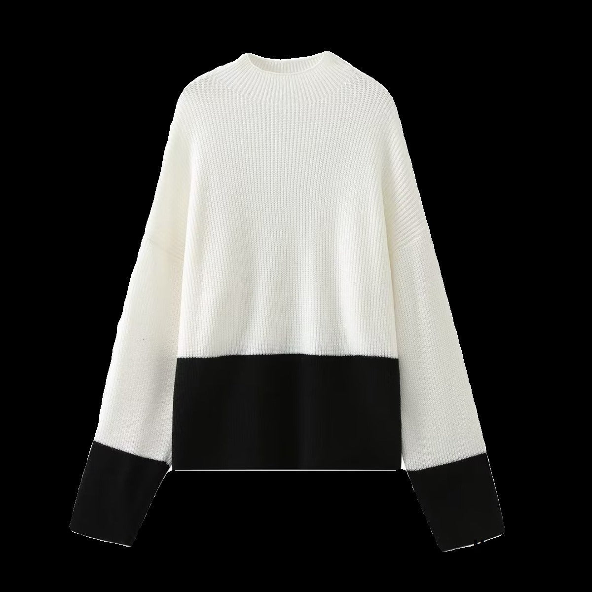 Women Knitted Patchwork Sweaters Slim Pullovers Mock Neck Long Sleeve Female Top - Mammalook