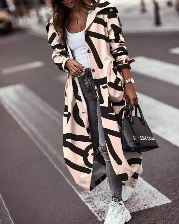 Casual Large Lapel Mid-Length Trench Coat for Women - Mammalook