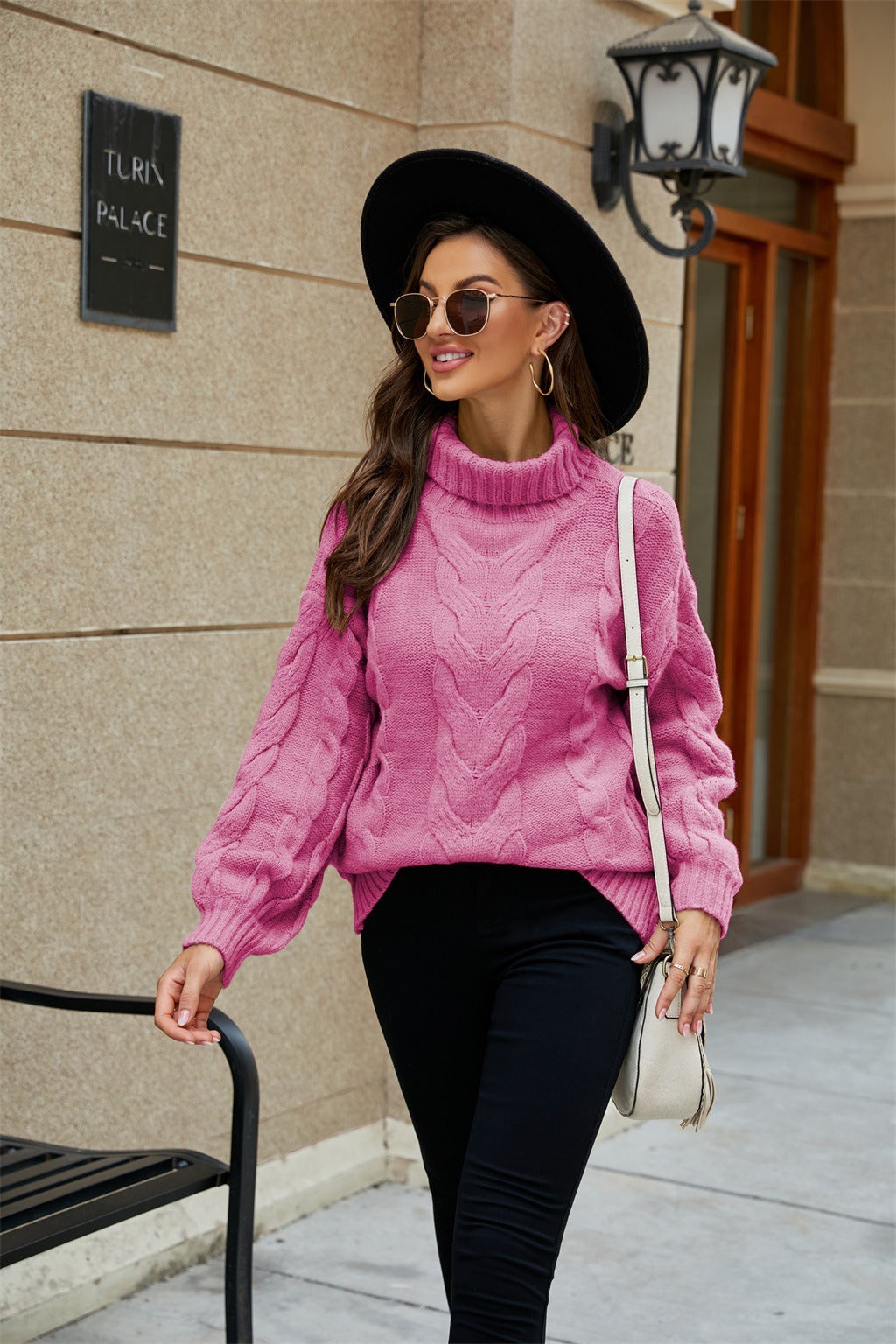 Winter Women's Horn Sleeve Sleeve Sleeved Sweater Europe and America Large Size High Neck Fried Dough Twists Sweater - Mammalook