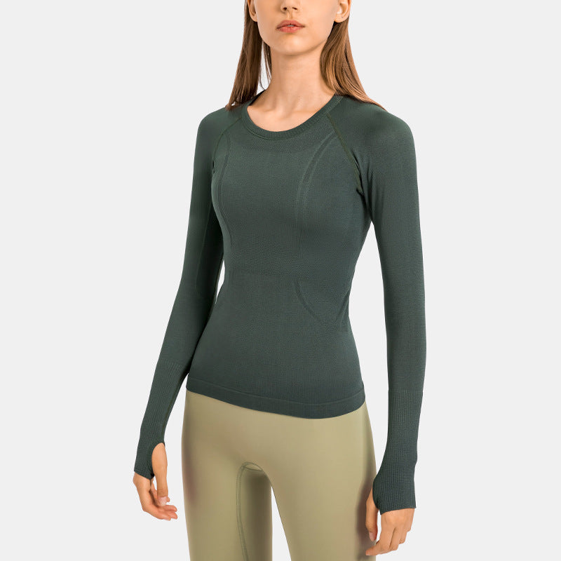New Women's Long Sleeve Round Neck Sports T-shirt Running Fitness Top Slim Breathable Yoga Clothing - Mammalook