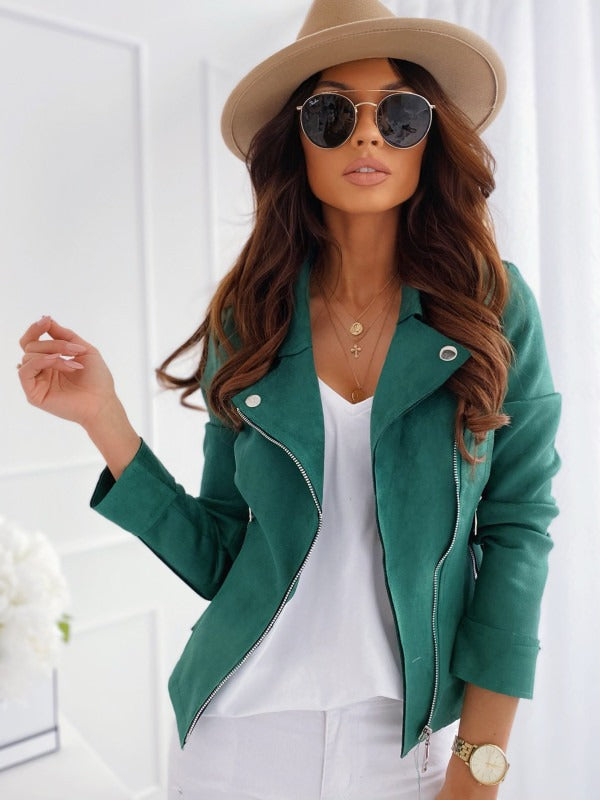 New slim fit short style flip collar zipper trendy women's autumn - Mammalook