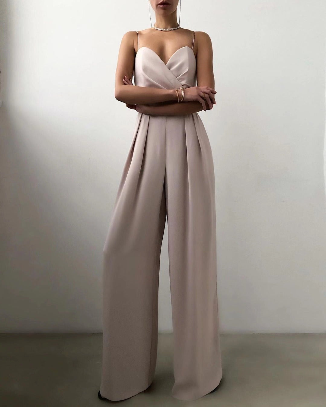 Sling waist straight tube floor mop jumpsuit - Mammalook