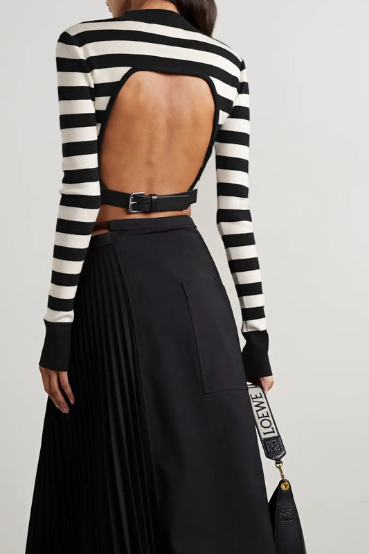 Casual New Women’s High-Quality Striped Backless Wool Jumper – Chic Sweater - Mammalook