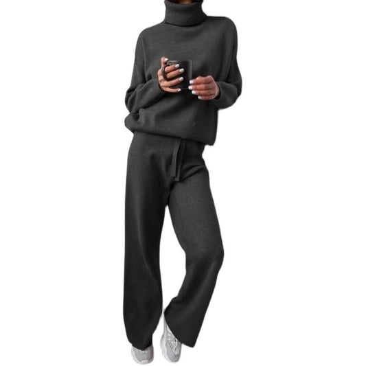 High necked solid color sweater knitted pants for women - Mammalook