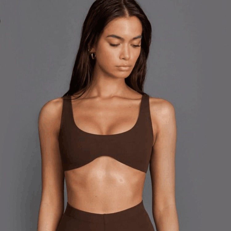 Fashionable Summer Arc Yoga Shirt Women Slim Sports Running Bra with Cushion - Mammalook