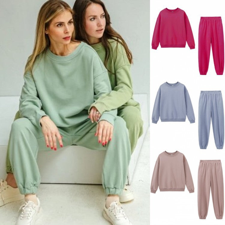 Round Neck Sweater - Two-Piece Loose Trousers Suit