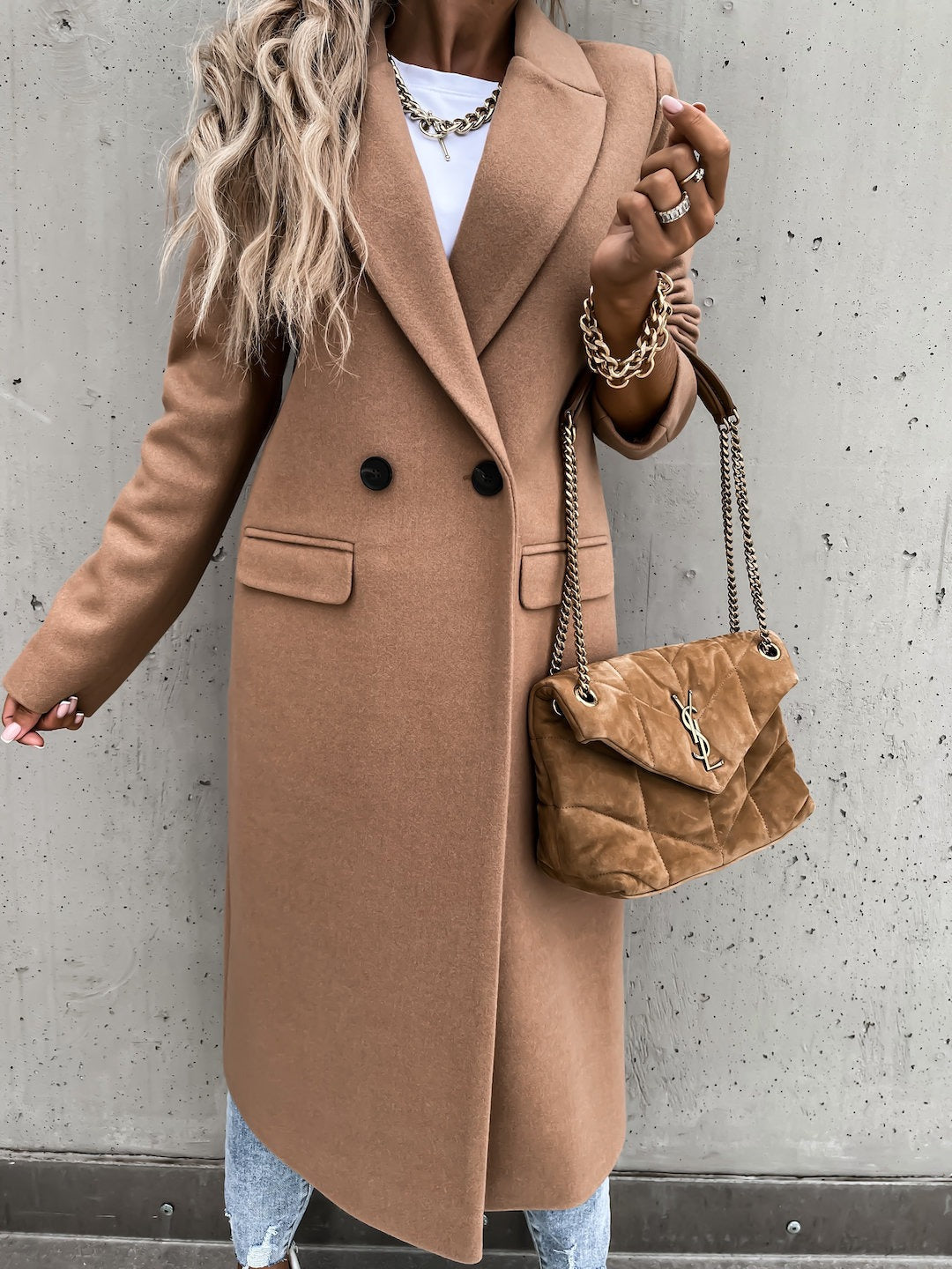 Hot selling autumn and winter color lapel, medium length button down woolen coat, outerwear for women - Mammalook