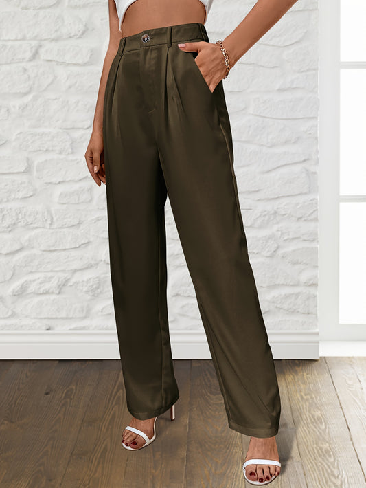 Solid Loose Straight Leg Pants, Casual Draped Pants With Pocket, Women's Clothing - Mammalook