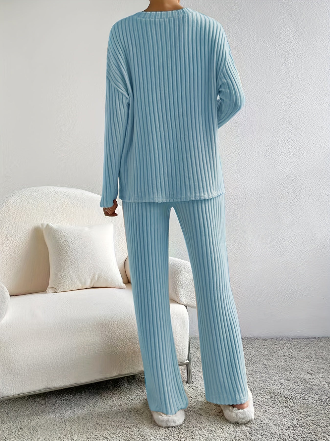 Women’s Casual Two-Piece Set: ‘NOPE’ Print V-Neck Long Sleeve T-Shirt & Solid Pants - Mammalook