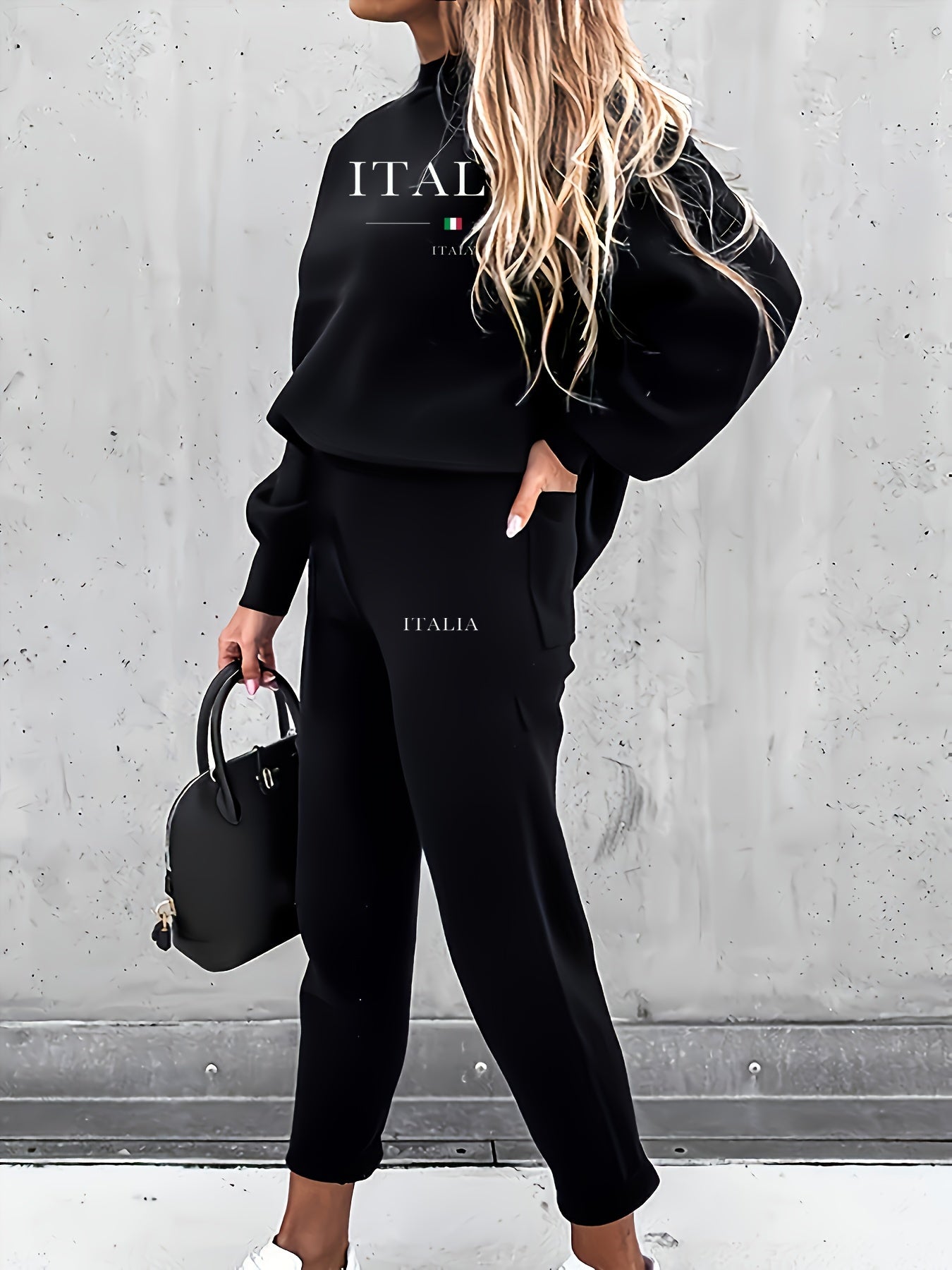 Casual Letter Print Pants Set, Crew Neck Long Sleeve Loose Sweatshirt & Comfy Straight Leg Pants, Women's Clothing - Mammalook