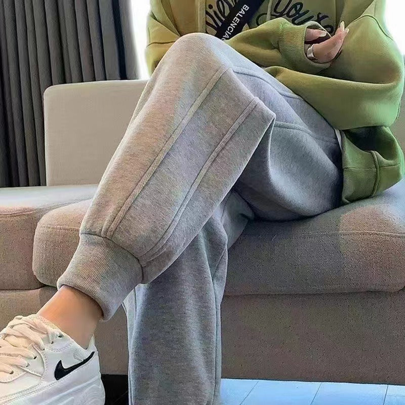 Women Thicken Cotton Sweatpants Autumn Winter Elastic Waist Bundle Foot Straight Trousers Fleece Warm Loose Casual Pants - Mammalook