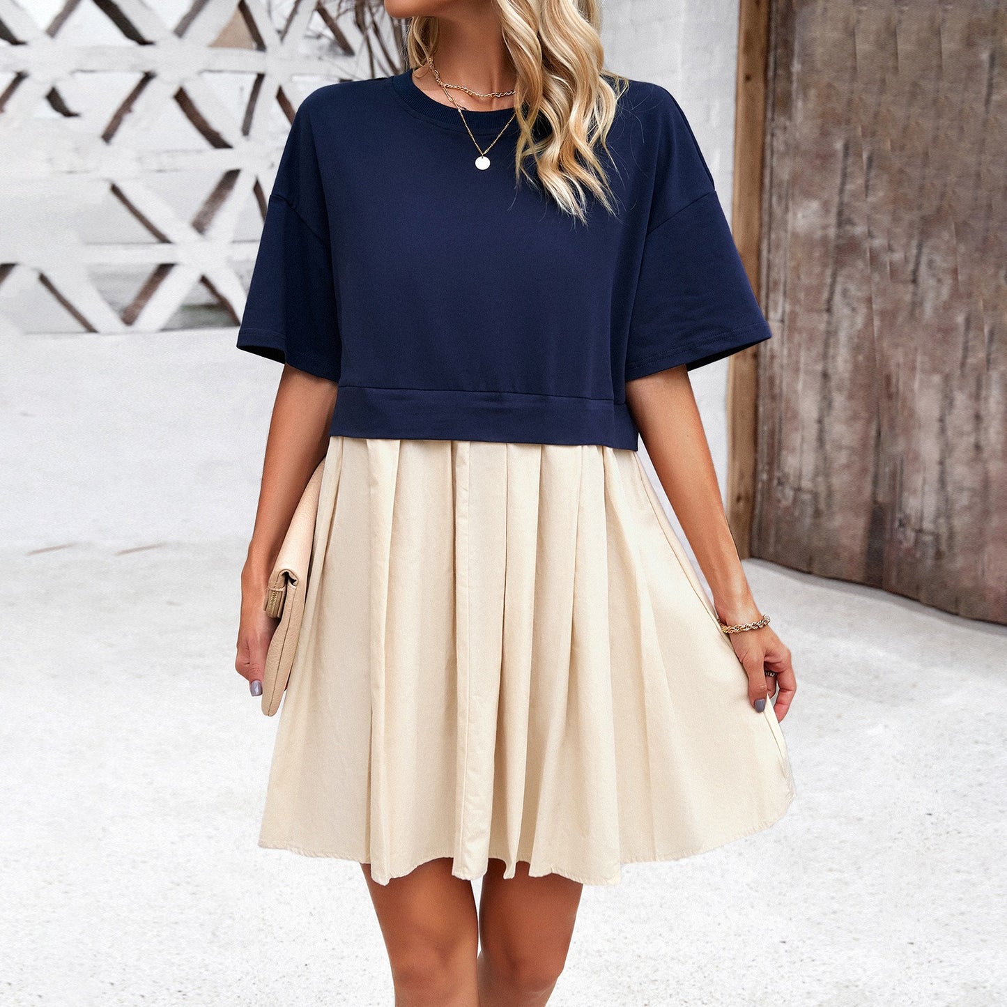 Women's spring and summer temperament elegant short-sleeved patchwork dress - Mammalook