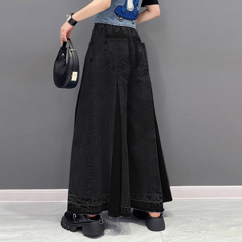 Washed Denim Wide-Leg Jeans – High Waist, Loose Fit