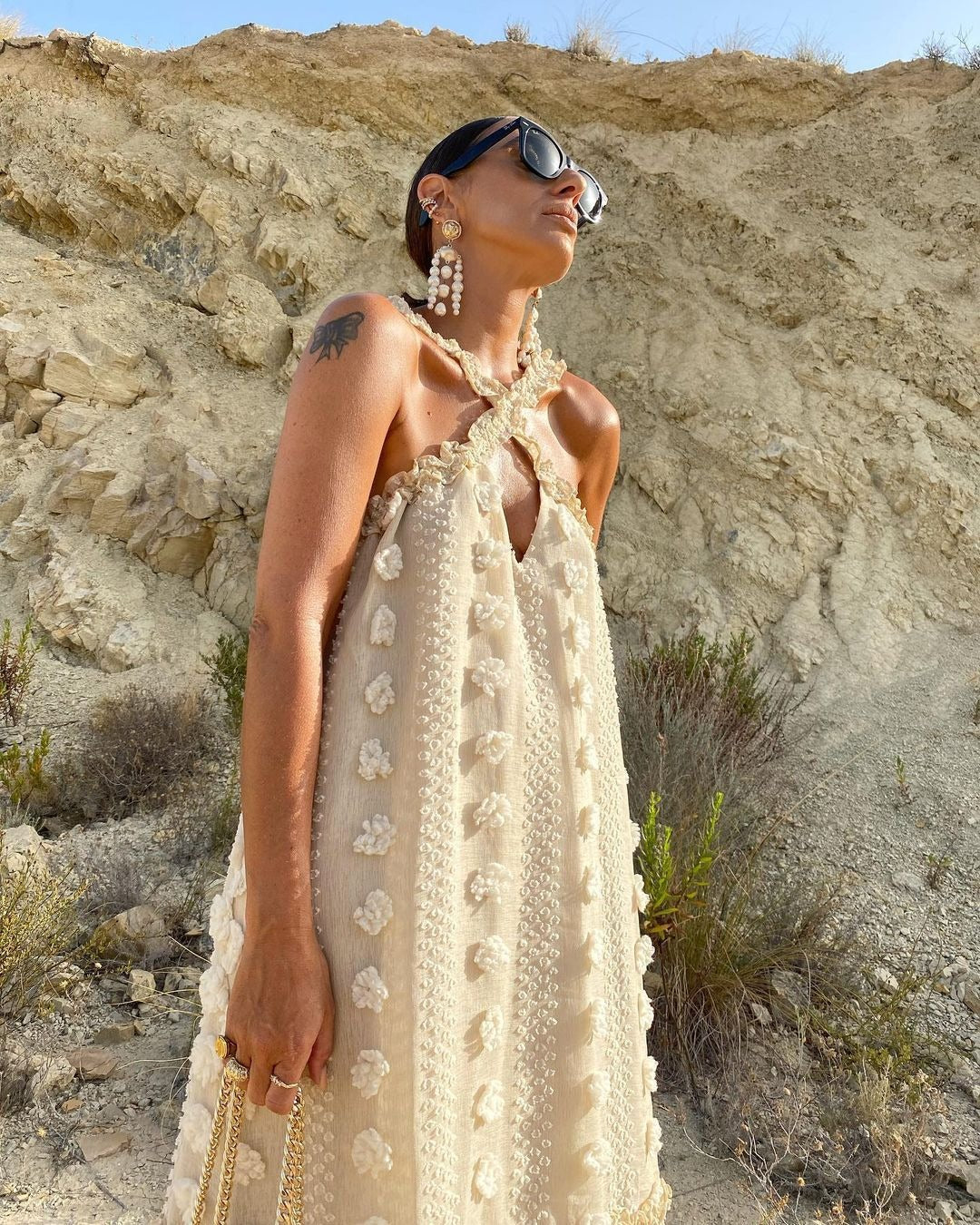 Fashion neck hanging three-dimensional flower floor mopping cake dress cross-border - Mammalook