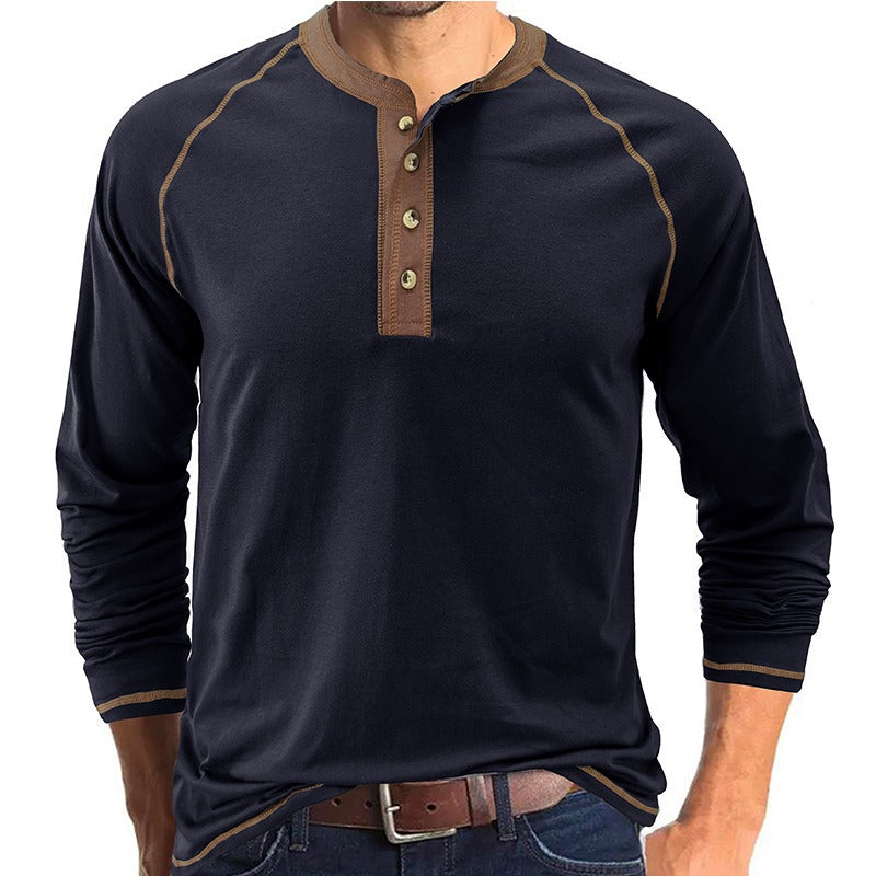 New Men's Autumn and Winter T-Shirt Solid Long Sleeve Europe and America Men's T-shirt - Mammalook
