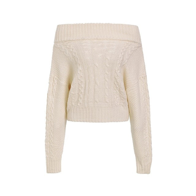 Twist knitted off shoulder women sweater Batwing sleeve blue winter sweater pullover Loose casual knit jumper female - Mammalook