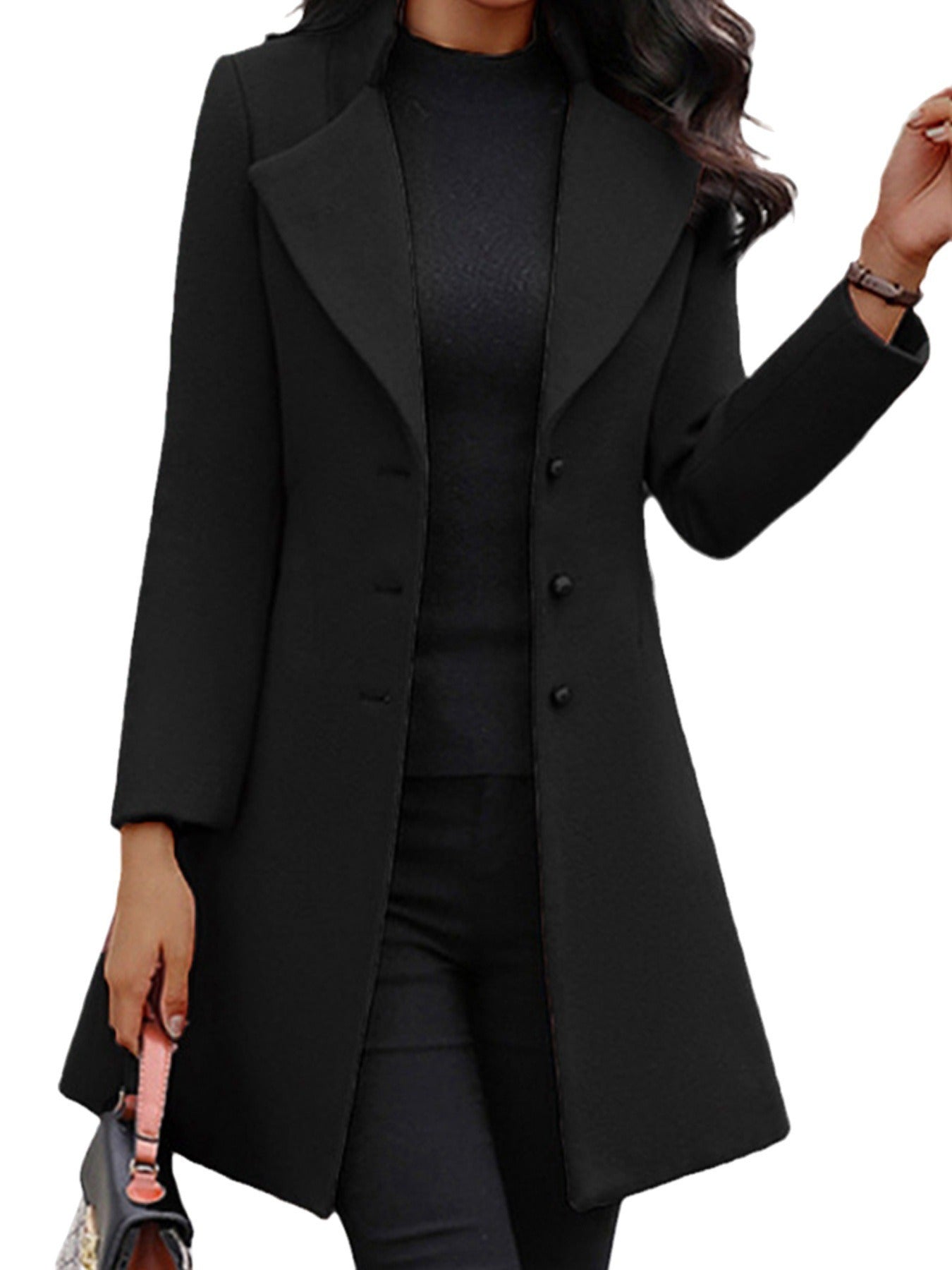 Autumn/Winter Mid length Korean Edition Flip Collar Slim Solid Color Slim Fit Women's Woolen Coat Coat - Mammalook
