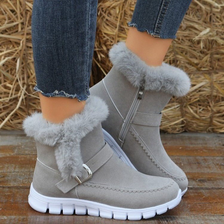 Women's Large Snow Boots – Korean Edition with Velvet and Warm Flat Bottom - Mammalook