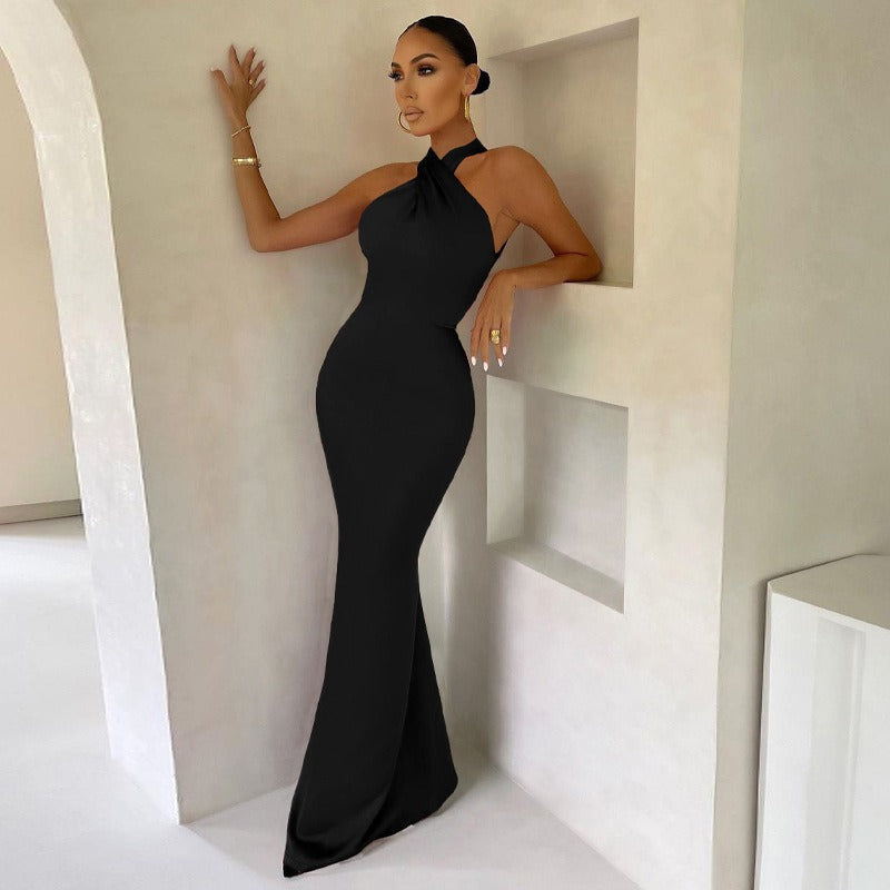 Solid color slim fit sleeveless backless dress for women - Mammalook