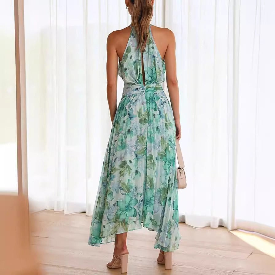 Women's Sleeveless Halter V-Neck Maxi Dress –