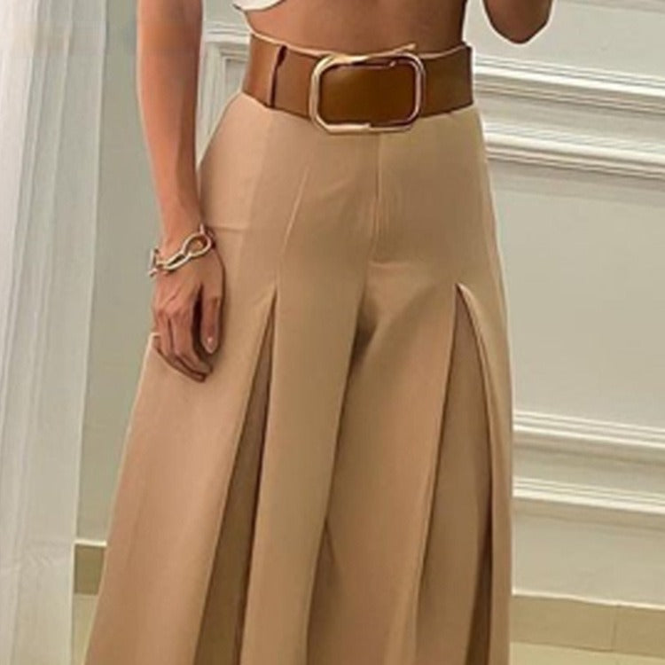 New French Vintage High Waist Folded Wide Leg Pants for Women Thin Loose Slim Skirt Pants for Women - Mammalook