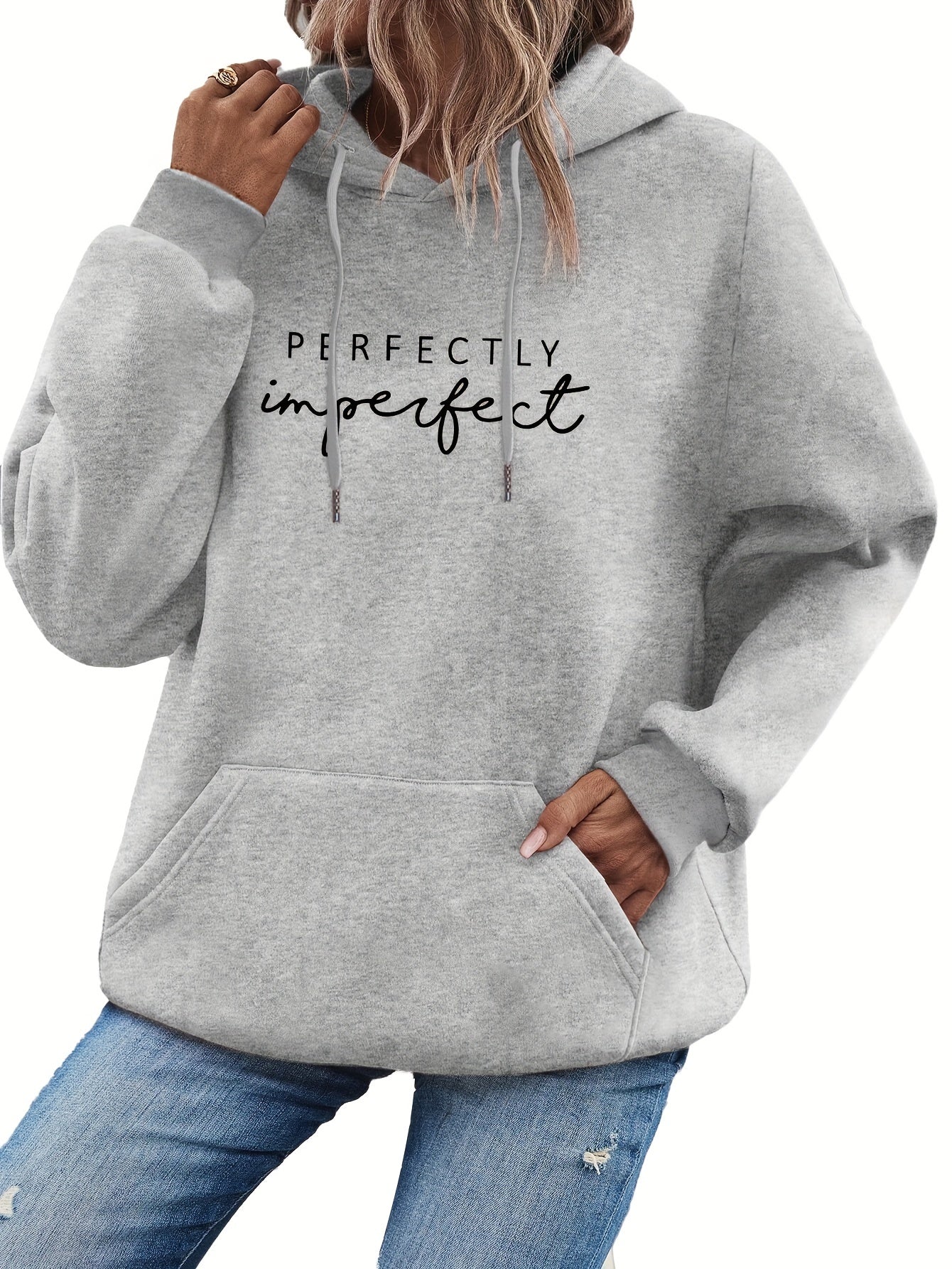 Trendy Letter Print Womens Hoodie - Comfy Kangaroo Pocket & Adjustable Drawstring Hood - Casual Long Sleeve Sweatshirt for Fashion-Forward Ladies - Mammalook