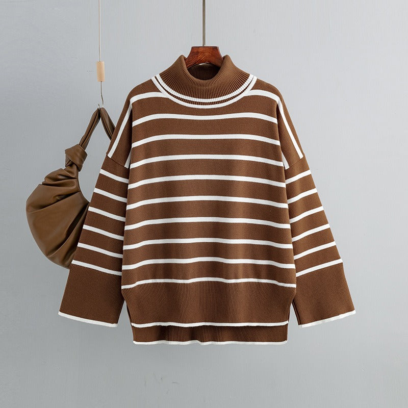 Elegant Autumn Winter Sweater Women Pullovers Loose Striped Casual Knit Chic Jumper Women Sweater - Mammalook