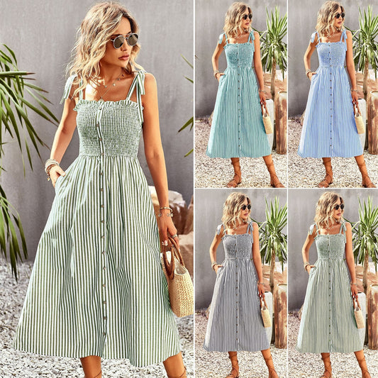 Women's Striped Slip Dress – Elegant Spring & Summer