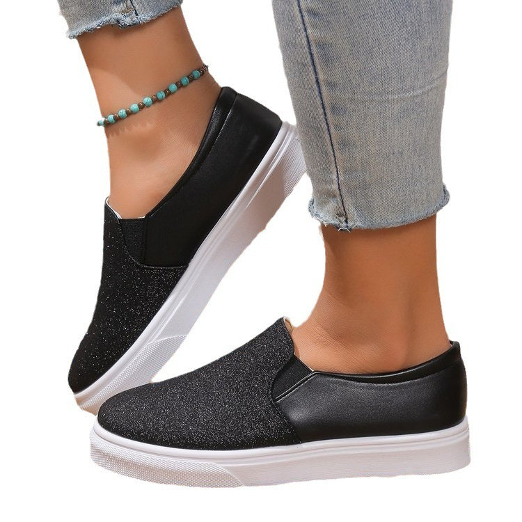 Round Toe Flat Shoes With Sequined Loafers Walking Shoes Women - Mammalook