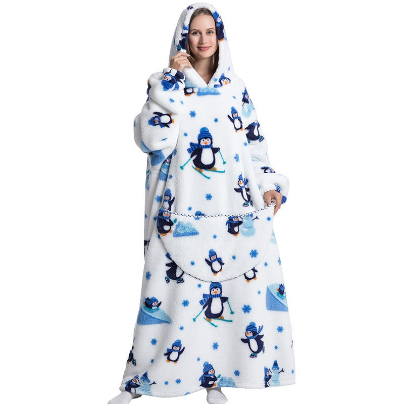 Super Long Flannel Blanket with Sleeves Winter Hoodies Sweatshirt Pullover Fleece Giant Wearable Blanket Hoodie Oversized - Mammalook