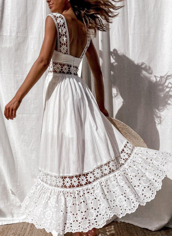 Lace Patchwork Sleeveless Long Dress