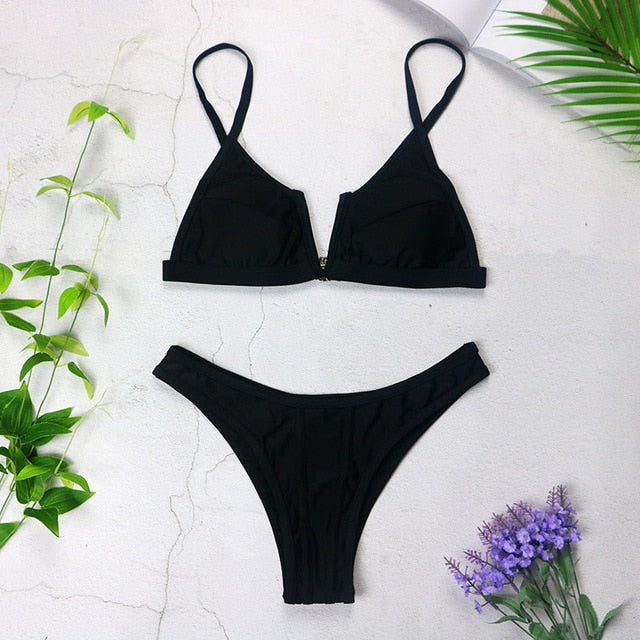 Sexy Bandeau Bikinis V Neck Bikini Swimsuits Push Up Swimwear Female Brazilian Bikini Set Bathing Suits Biquini - Mammalook