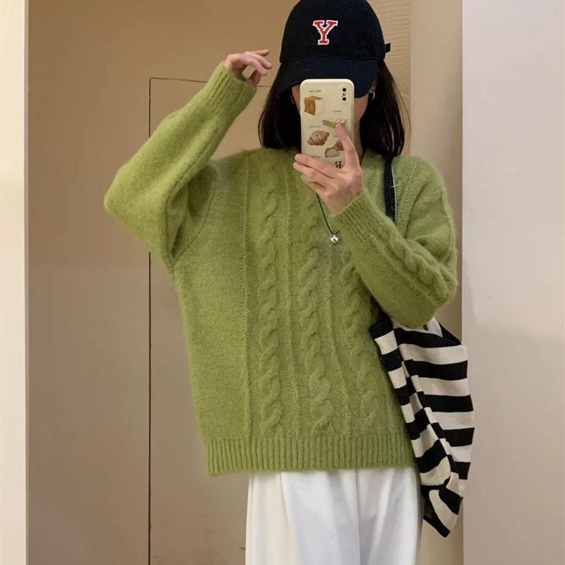 Fried Dough Twists round neck pullover sweater women's loose knit - Mammalook