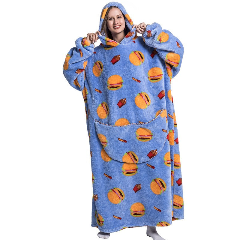 Super Long Flannel Blanket with Sleeves Winter Hoodies Sweatshirt Pullover Fleece Giant Wearable Blanket Hoodie Oversized - Mammalook
