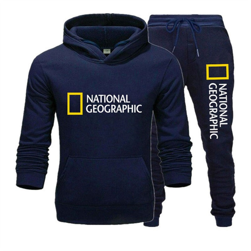 Men’s Printed Hooded Pullover – Casual Sports Sweater Set