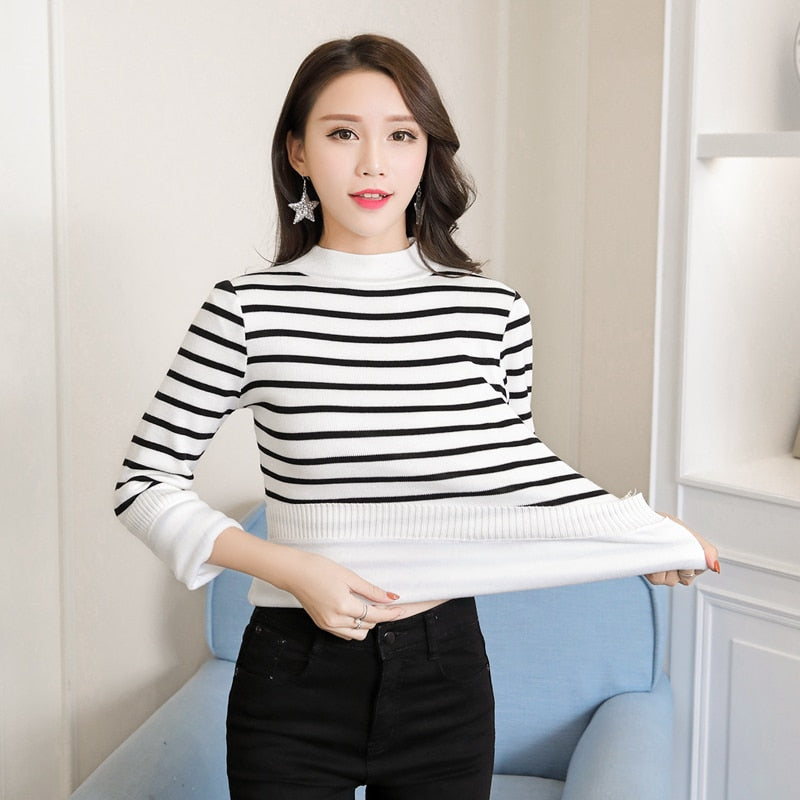 Women Thick Warm Sweaters Thermal Underwear Long Johns Solid O-neck Velvet Jumper Sweaters For Women Winter - Mammalook