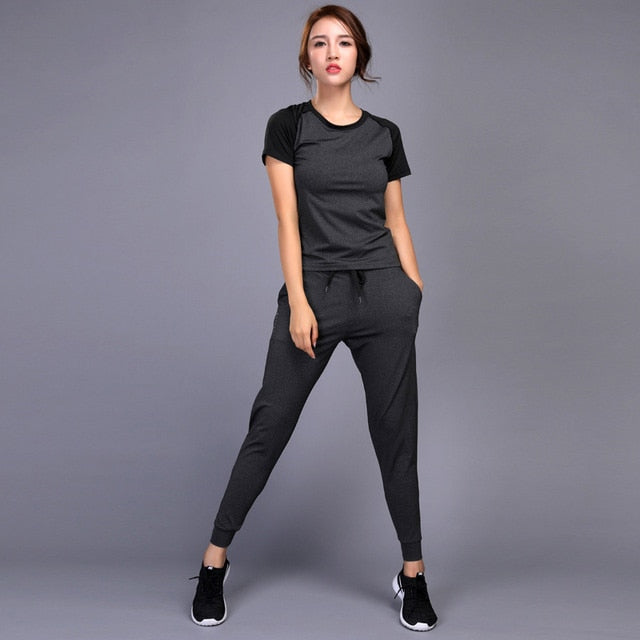 Women's sportswear Yoga Sets Jogging Clothes Gym Workout Fitness Training Yoga Sports T-Shirts+Pants Running Clothing Suit - Mammalook