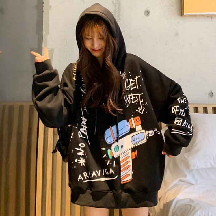 Sweater women's winter plush and thick coat women's fashion Instagram autumn/winter Korean loose mid length versatile hooded top - Mammalook