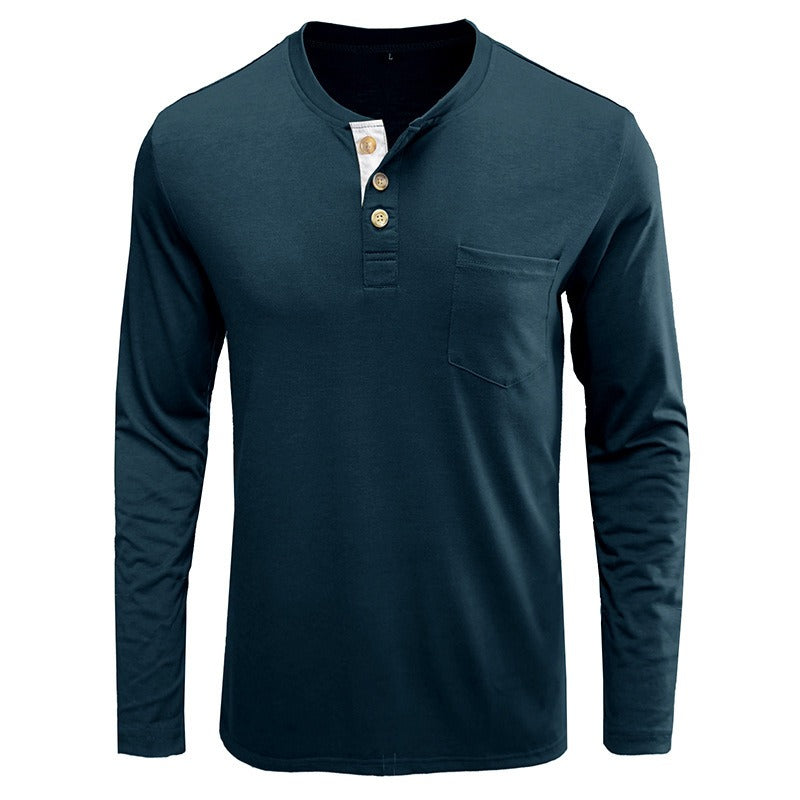 New Autumn And Winter Men's Long Sleeved T-Shirt Solid Color Base Shirt - Mammalook