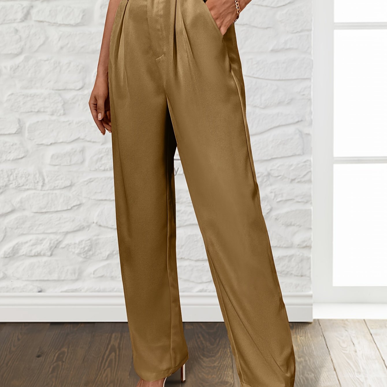 Solid Loose Straight Leg Pants, Casual Draped Pants With Pocket, Women's Clothing - Mammalook