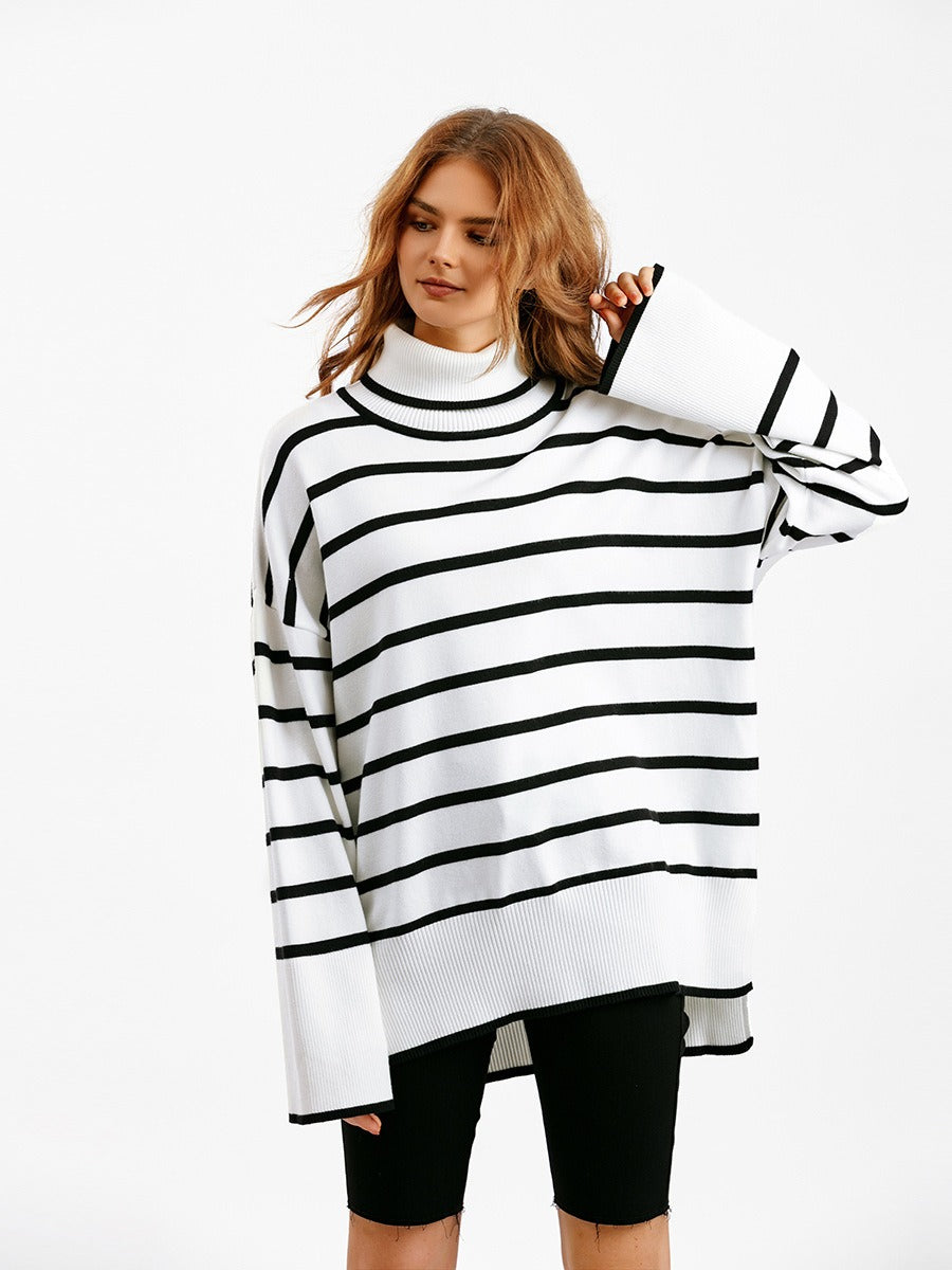 Elegant Autumn Winter Sweater Women Pullovers Loose Striped Casual Knit Chic Jumper Women Sweater - Mammalook