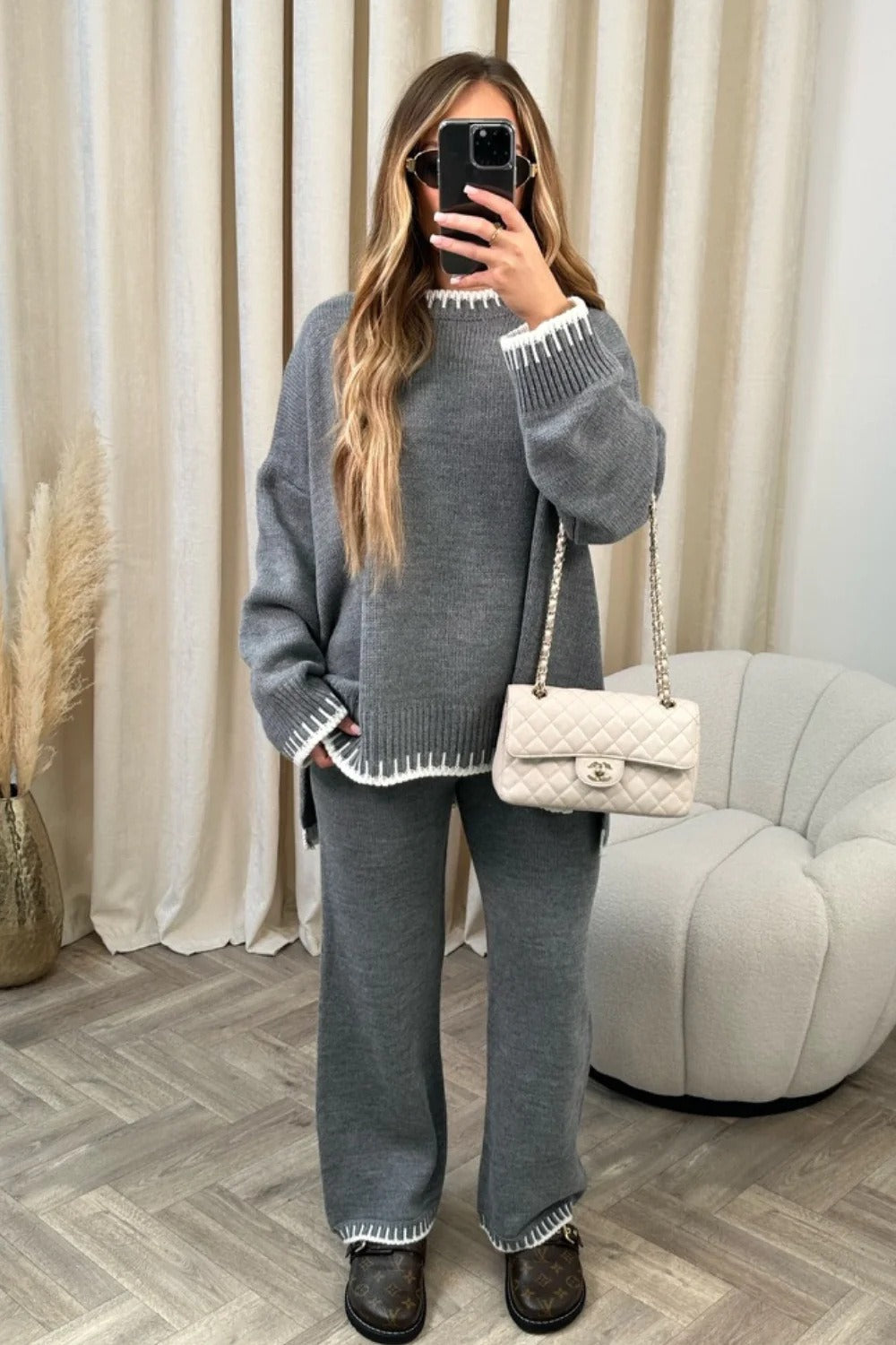 Fashionable solid color casual loose two piece set for women - Mammalook
