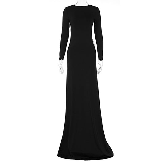 European and American style women's clothing hot selling fashion sexy backless long sleeved floor sweeping dress long skirt - Mammalook