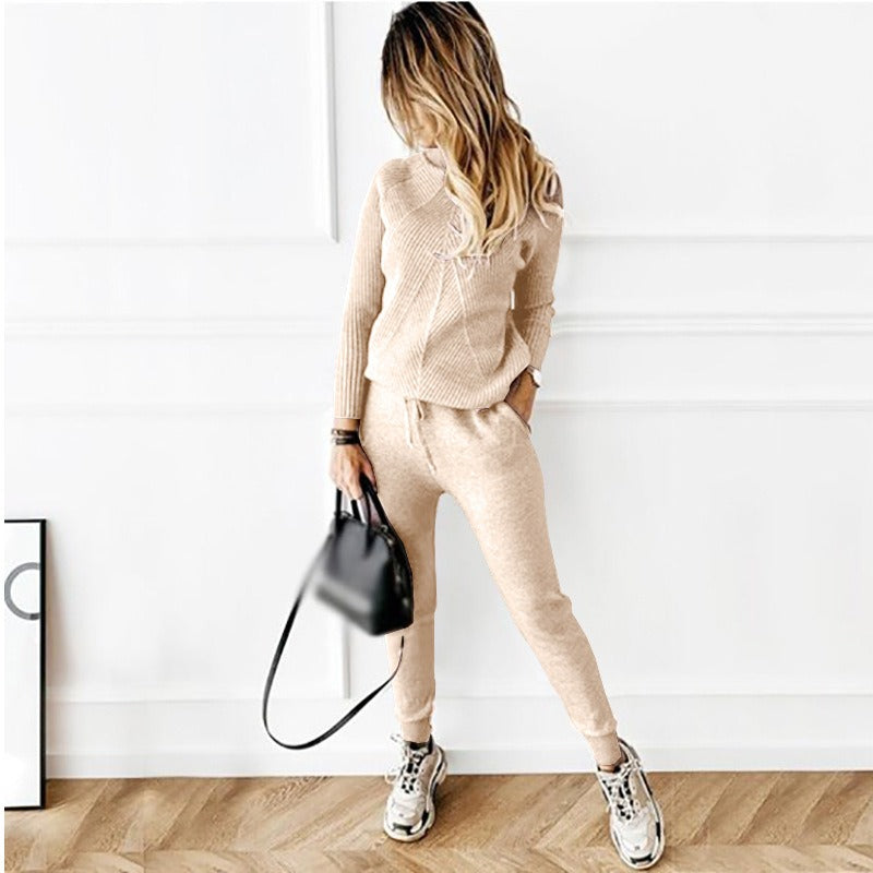 2-Piece High Collar Solid Color Sweater Set for Women - Mammalook