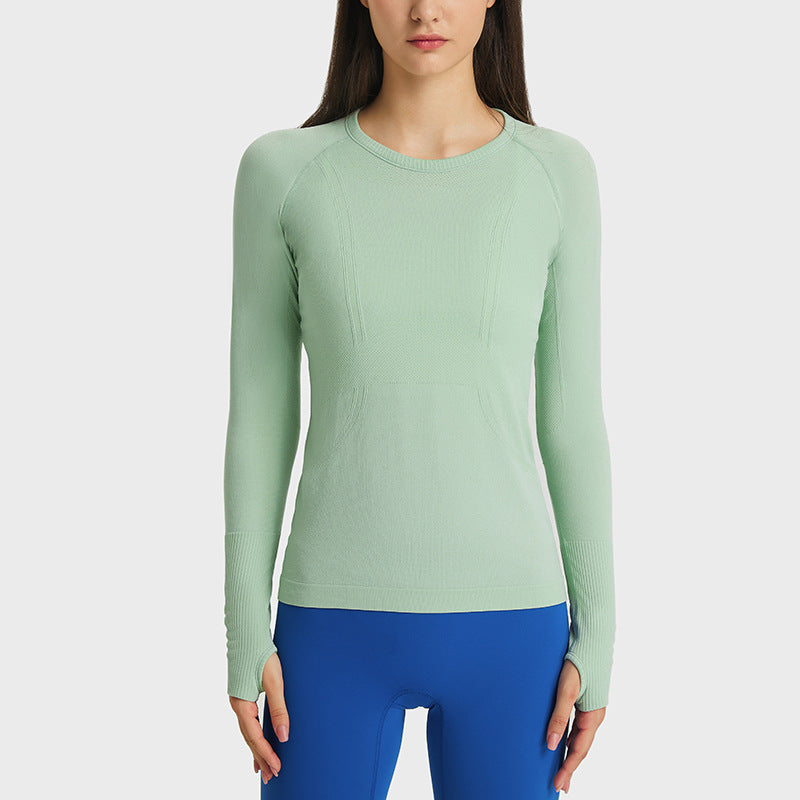 New Women's Long Sleeve Round Neck Sports T-shirt Running Fitness Top Slim Breathable Yoga Clothing - Mammalook