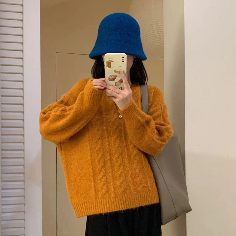 Fried Dough Twists round neck pullover sweater women's loose knit - Mammalook