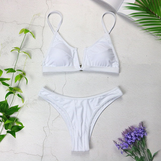 Sexy Bandeau Bikinis V Neck Bikini Swimsuits Push Up Swimwear Female Brazilian Bikini Set Bathing Suits Biquini - Mammalook